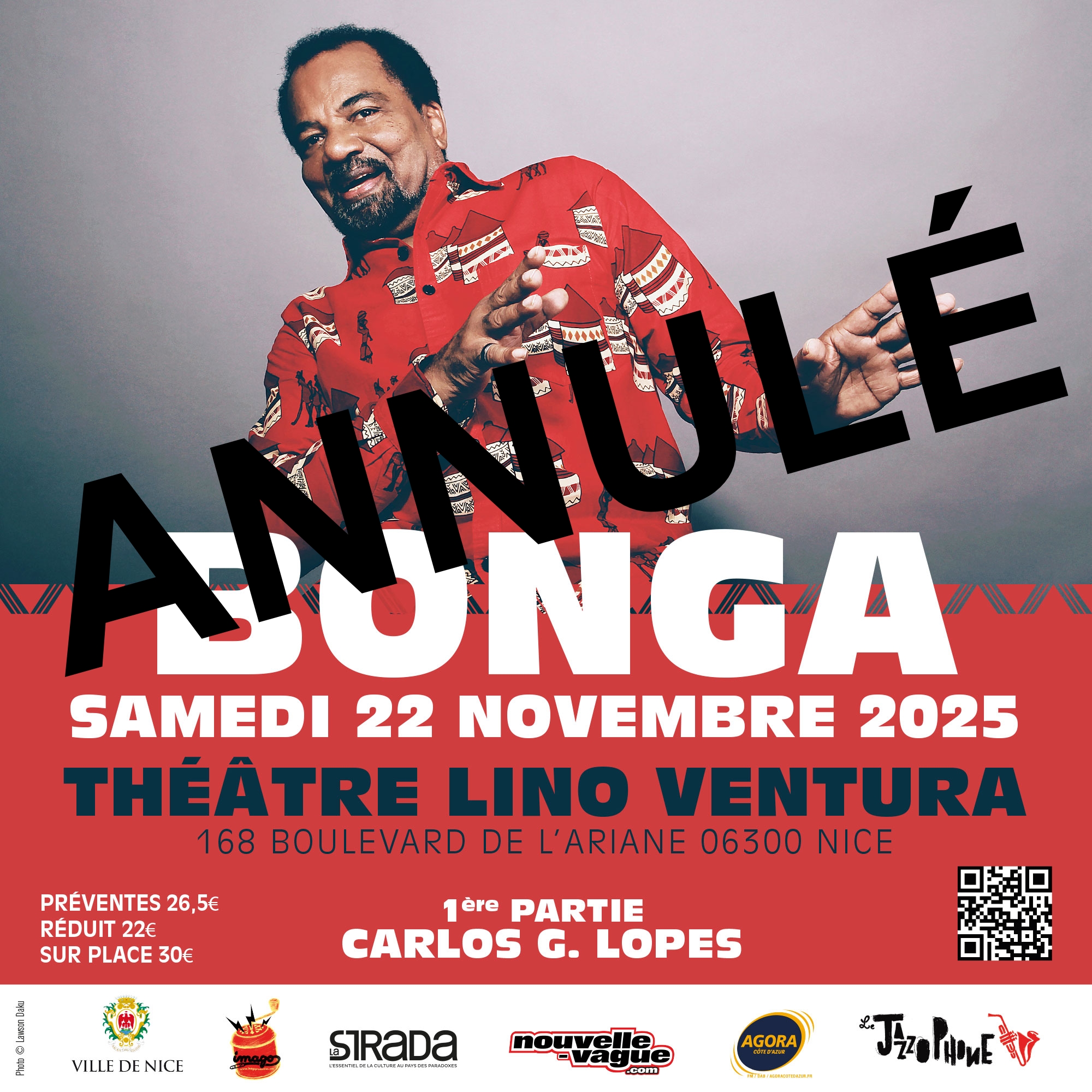 ANNULÉ – 22/11/25 – La légende angolaise Bonga débarque à Nice